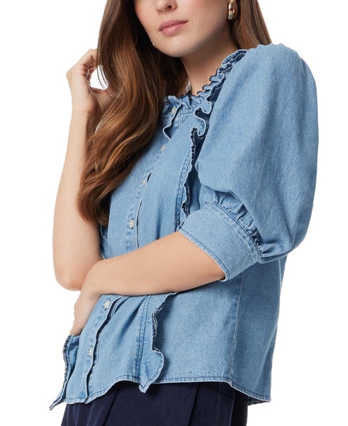 Women's Puff-Sleeve Button-Front Top 