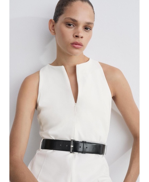 Women's Zipper Detail Belted Jumpsuit