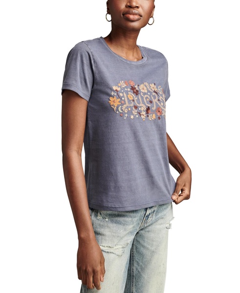 Women's Cotton Lucky Floral Embroidered T-Shirt