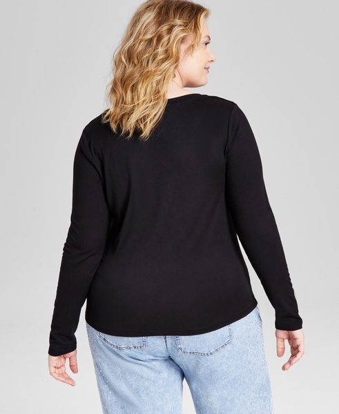 Trendy Plus Size Scoop-Neck Long-Sleeve Jersey Top, Created for Macy's