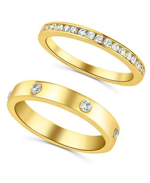 Cubic Zirconia Duo Band Ring, Set of 2