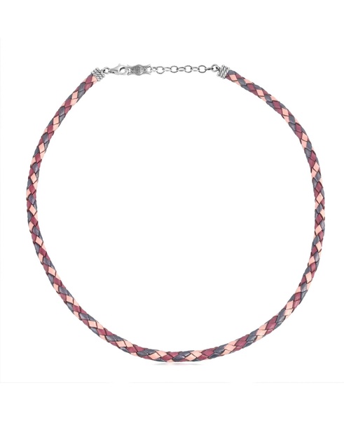 Sterling Silver Multi-Color Braided Pink, Maroon and Berry Leather Necklace, 17 to 19 Inches