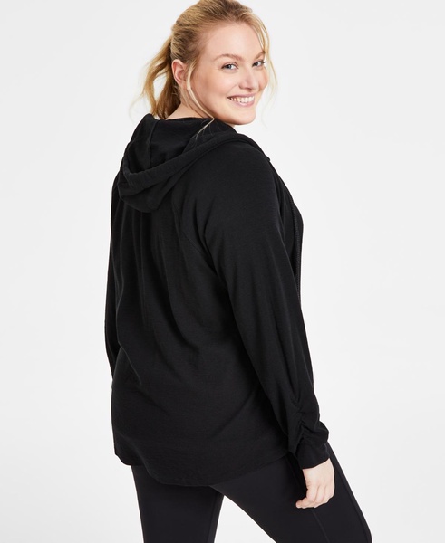 Ruched-Sleeve Zip Hoodie, XS-3X