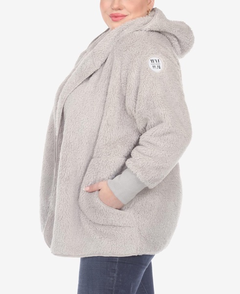 Plus Size Plush Hooded Cardigan Jacket with Pockets