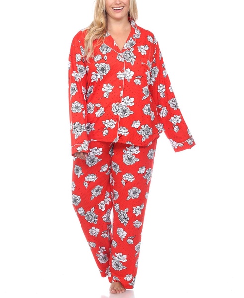 Plus Size Long Sleeve Floral Pajama Set, 2-Piece