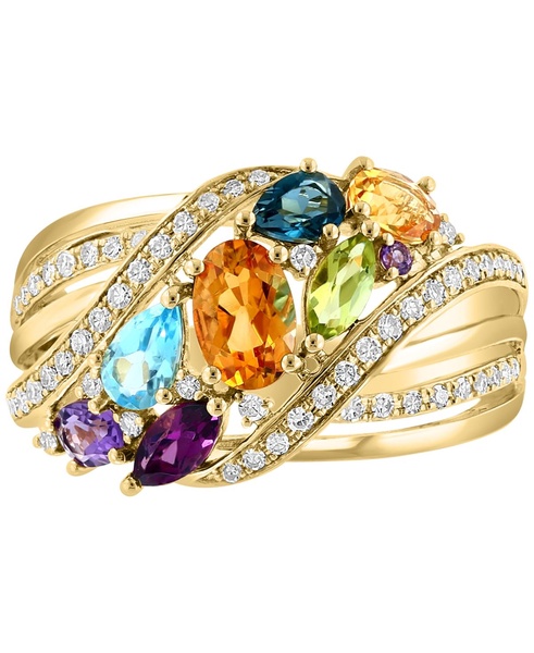 EFFY® Multi-Gemstone (1-3/4 ct.t.w.) & Diamond (1/4 ct. t.w.) Cluster Statement Ring in 14k Gold