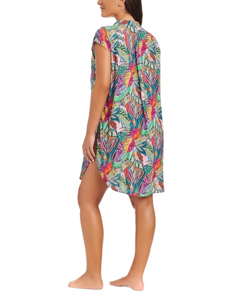 Women's Printed Button-Front Cover-Up Shirt