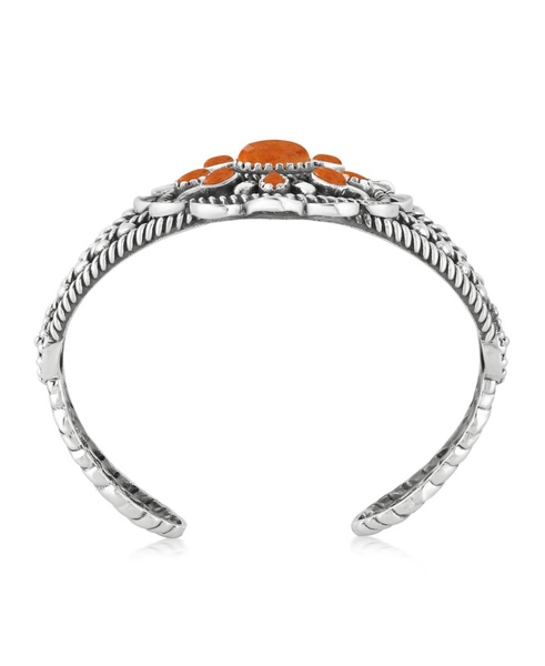 Southwestern Orange Spiny Oyster Wildflower Sterling Silver Rope Cuff Bracelet, Size Small - Large