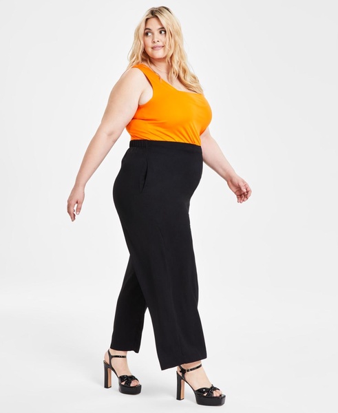 Trendy Plus Size Flat-Front Wide-Leg Pants, Created for Macy's