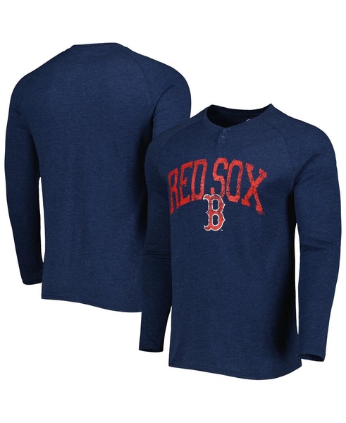 Men's Heather Navy Boston Red Sox Inertia Raglan Long Sleeve Henley T-shirt