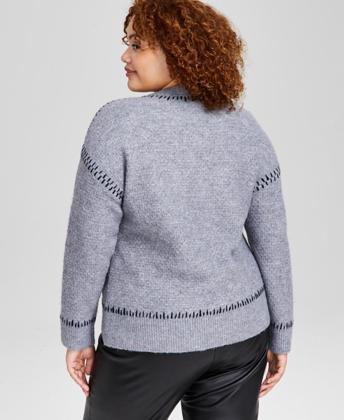 Trendy Plus Size Whipstitch Crewneck Sweater, Created for Macy's