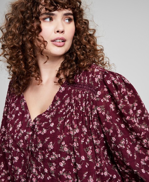 Plus Size Floral Lace-Trim Button-Front Top, Created for Macy's