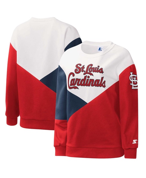 Women's White, Red St. Louis Cardinals Shutout Pullover Sweatshirt