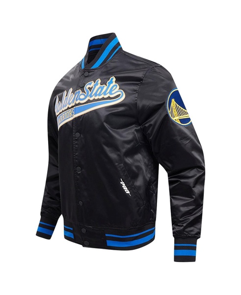 Men's Black Golden State Warriors Script Tail Full-Snap Satin Varsity Jacket