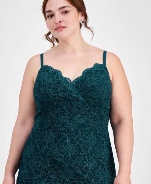 Trendy Plus Size Glitter Lace Spaghetti-Strap Gown