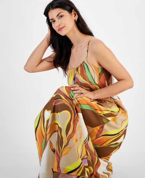 Women's Printed Palm Sleeveless A-Line Dress