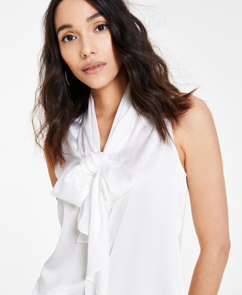 Women's Tie-Neck Sleeveless Satin Blouse, Created for Macy's