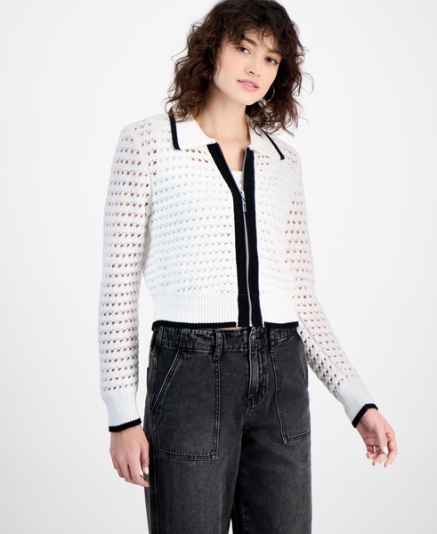 Women's Open-Stitch Zippered Cardigan