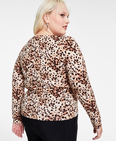 Trendy Plus Size Cheetah-Print Long-Sleeve Top, Created for Macy's