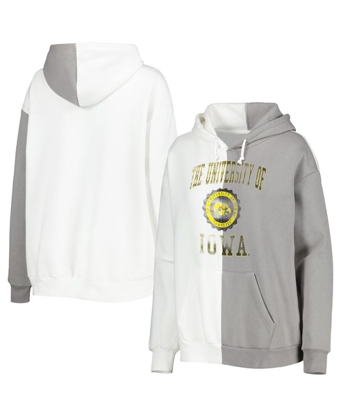 Women's Gray, White Iowa Hawkeyes Split Pullover Hoodie