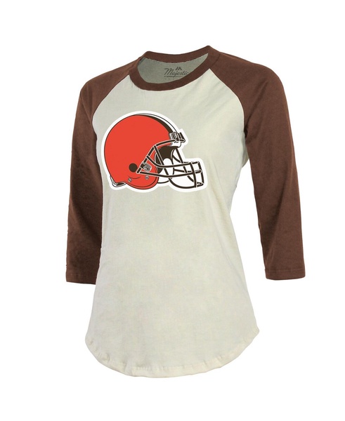 Women's Threads Deshaun Watson Cream, Brown Cleveland Browns Name & Number Raglan 3/4 Sleeve T-shirt