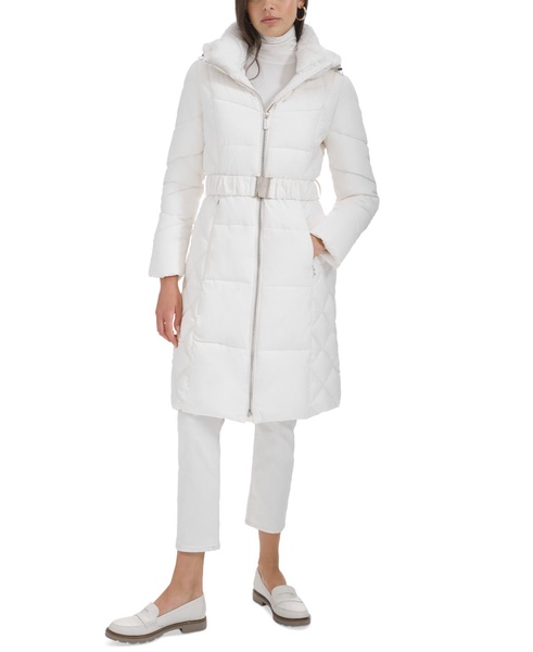 Women's Diamond Quilted Side Belted Hooded Puffer Coat