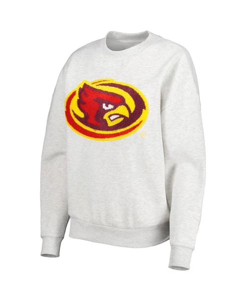 Women's Heather Gray Iowa State Cyclones Chenille Patch Fleece Pullover Sweatshirt