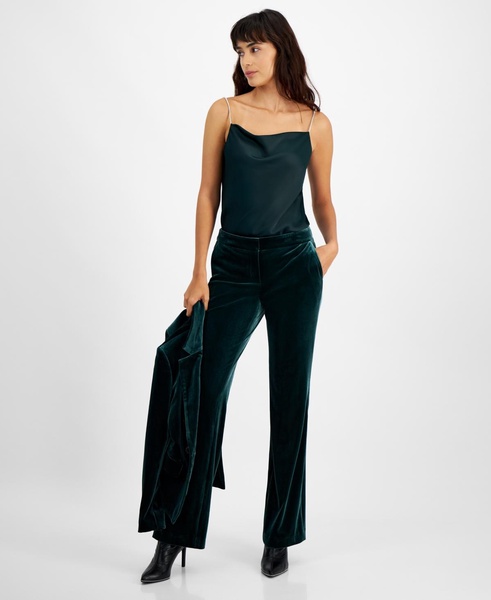 Women's High Rise Velvet Straight-Leg Pants, Created for Macy's