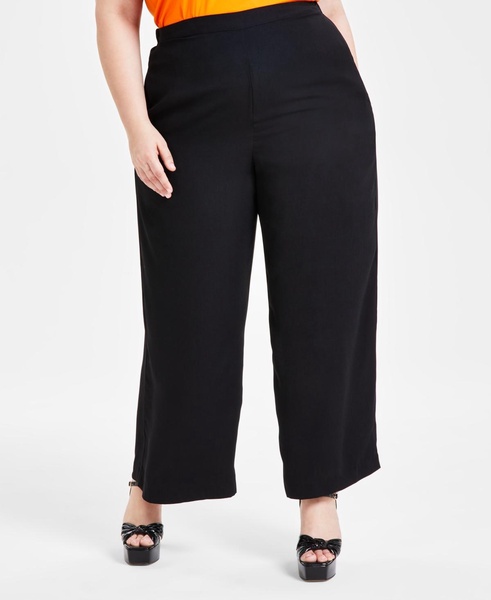 Trendy Plus Size Flat-Front Wide-Leg Pants, Created for Macy's