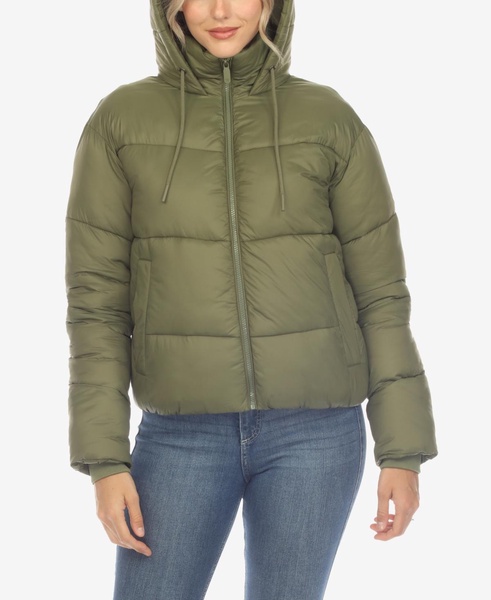 Women's Full Front Zip Hooded Bomber Puffer Jacket