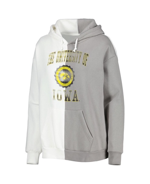 Women's Gray, White Iowa Hawkeyes Split Pullover Hoodie