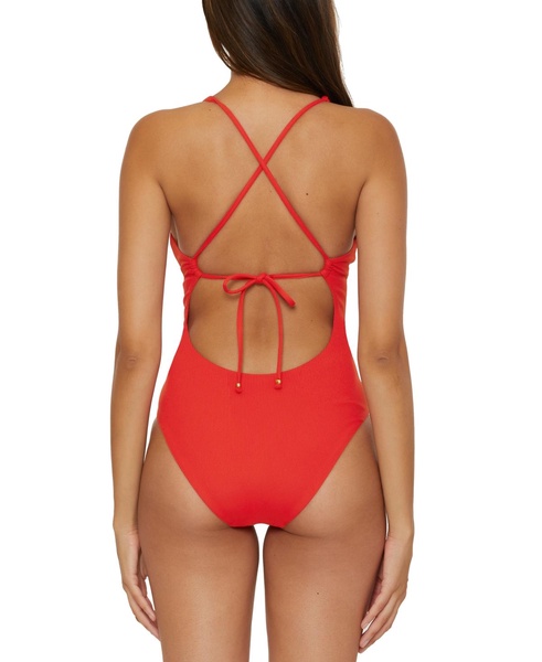 Women's Modern Edge Ribbed Plunge-Neck One-Piece Swimsuit