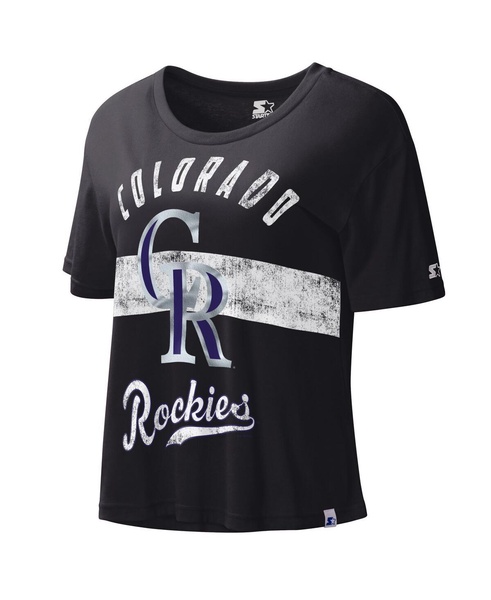 Women's Black Distressed Colorado Rockies Record Setter Crop Top