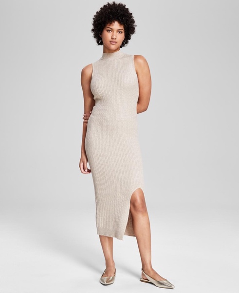 Women's Mock-Neck Sleeveless Cable Knit Midi Dress, Created for Macy's 