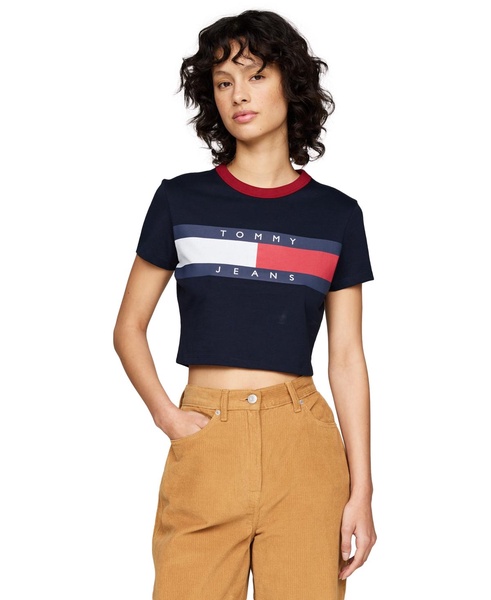 Women's Cotton Cropped Flag-Logo T-Shirt