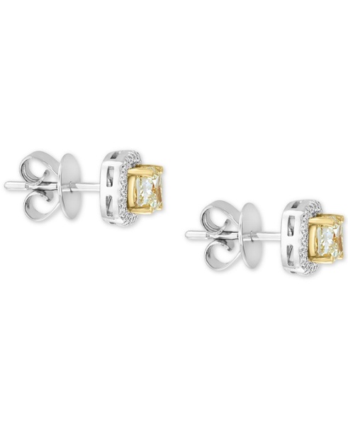 EFFY® Yellow & White Diamond Cushion Halo Stud Earrings (3/4 ct. t.w.) in 18k Gold & White Gold