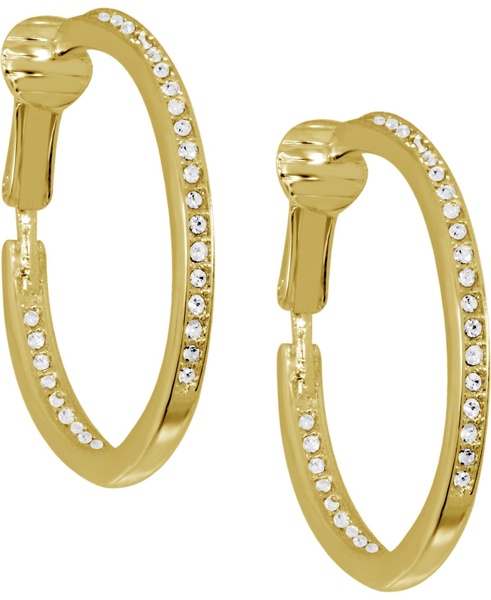 Cubic Zirconia Medium In & Out Clip-On Hoop Earrings in Gold-Plate, 1.18"