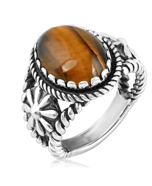 Sterling Silver Tiger's Eye Concha Flower Design Ring, Size 10