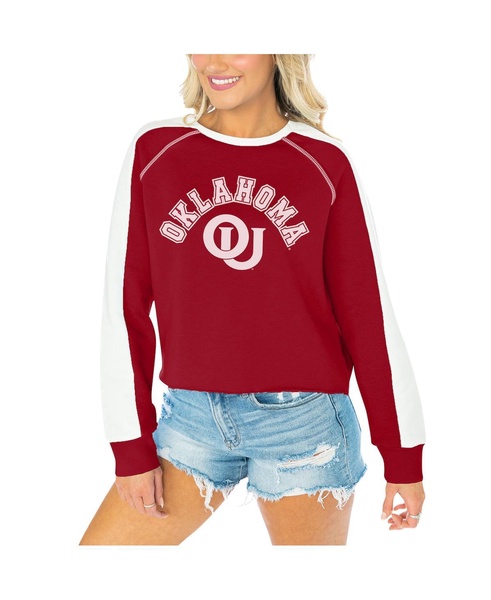 Women's Crimson Oklahoma Sooners Blindside Raglan Cropped Pullover Sweatshirt