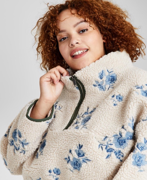 Trendy Plus Size Floral-Embroidered Fleece Pullover, Created for Macy's