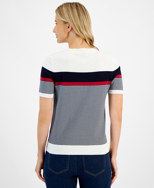 Women's Cotton Colorblocked Short-Sleeve Sweater