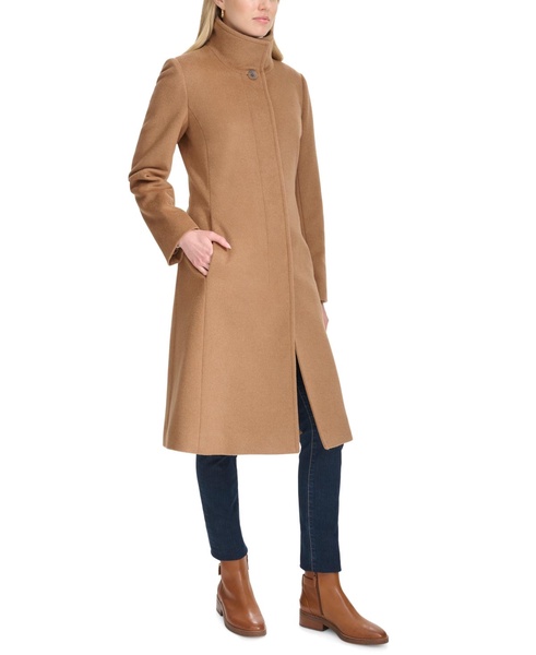 Womens Stand-Collar Single-Breasted Wool Blend Coat