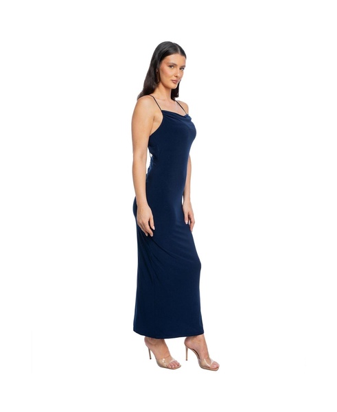 Women's Jersey Cowl with Tie Shoulder Maxi Dress, Navy