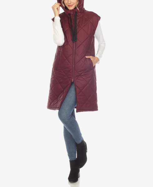 Women's Diamond Quilted Hooded Long Puffer Vest Jacket