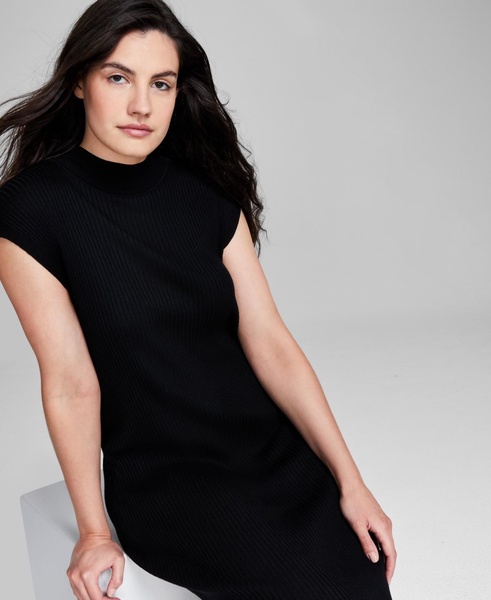 Women's Ribbed Sweater Mock-Neck Midi Dress, Created for Macy's