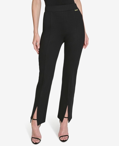 Women's Split-Hem Mid-Rise Slim-Leg Pants