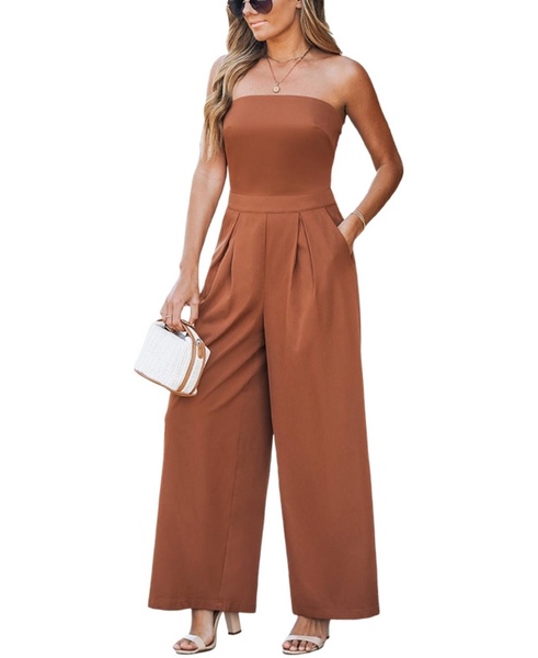 Women's Strapless Wide-Leg Pleated Jumpsuit