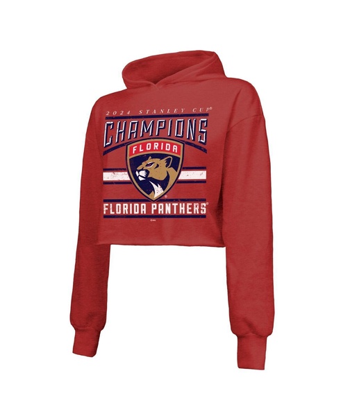 Women's Matthew Tkachuk Red Florida Panthers 2024 Stanley Cup Champions Cropped Tri-Blend Name Number Pullover Hoodie