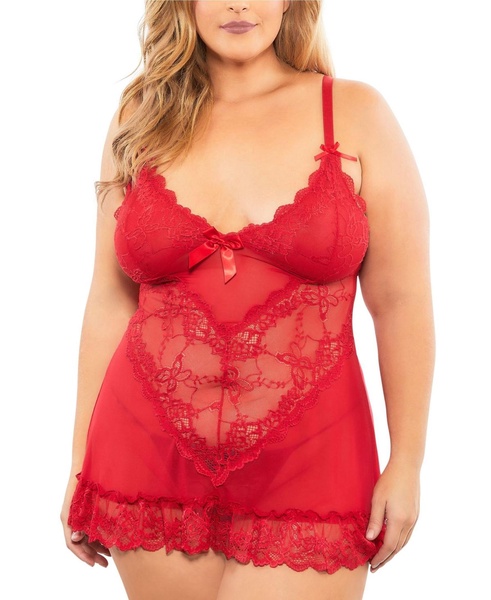 Plus Size Soft Cup Babydoll & G-String 2pc Lingerie Set