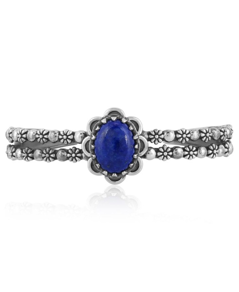 Southwestern Lapis Wildflower Sterling Silver Double Row Cuff Bracelet, Size Small - Large